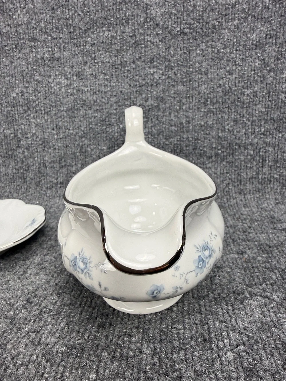 Johann Haviland Blue Garland White Porcelain Gravy Boat with Silver Trim
